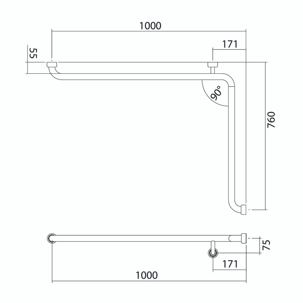 Hygienic Seal® Corner Grab Rail 760mm x 1000mm