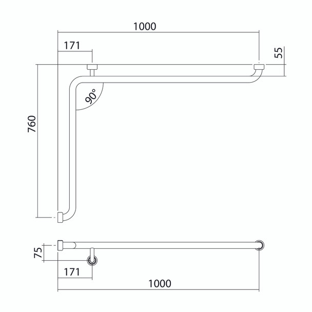 Hygienic Seal® Corner Grab Rail 760mm x 1000mm