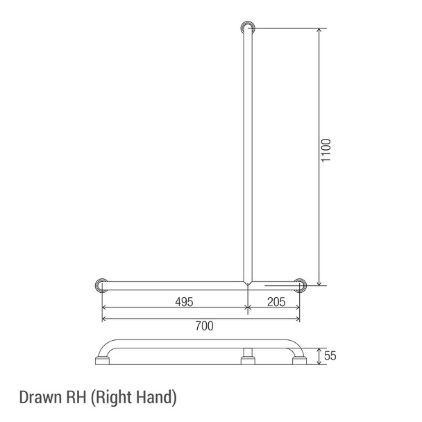 Hygienic Seal® Shower Recess Inverted "T" Grab Rail