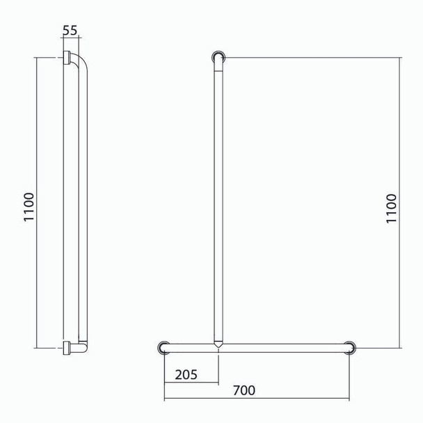 Hygienic Seal® Shower Recess Inverted "T" Grab Rail