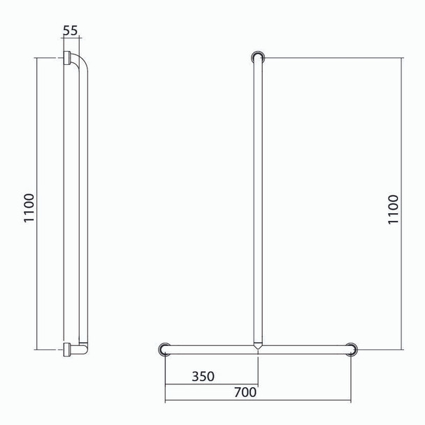 Hygienic Seal® Shower Recess Inverted "T" Grab Rail