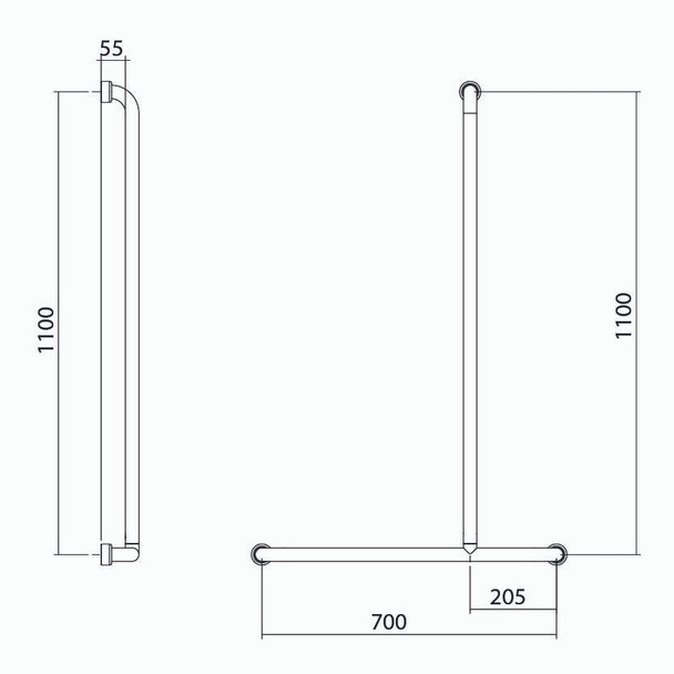 Hygienic Seal® Shower Recess Inverted "T" Grab Rail