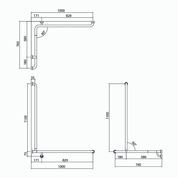 Hygienic Seal® Corner Shower Grab Rail