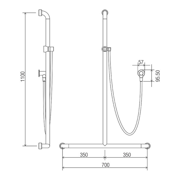 Hygienic Seal® Friction Slide "Inverted T" Shower Kit