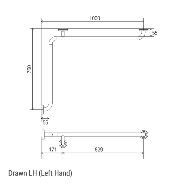 Clam® Flange Corner Grab Rail 760mm x 1000mm