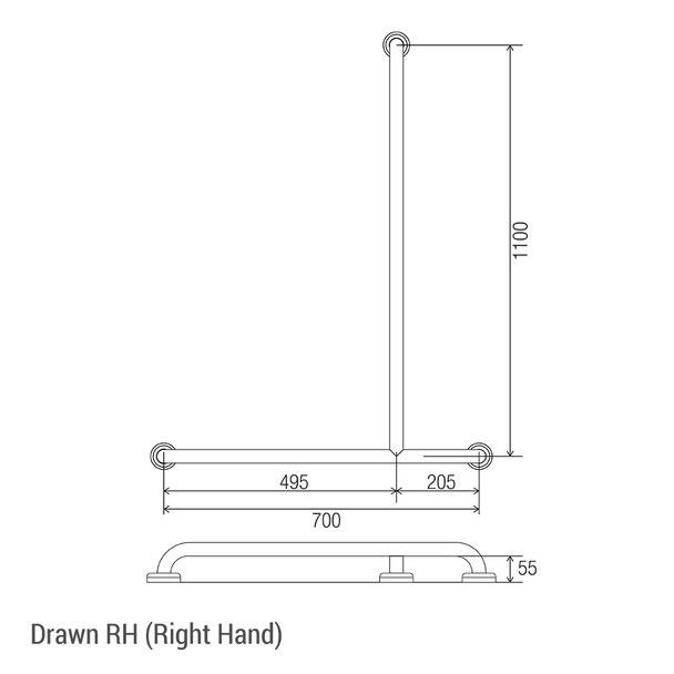 Clam® Flange Shower Recess Inverted "T" Grab Rail