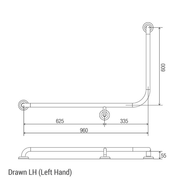 Clam® Flange 90° Accessible Grab Rail 960mm x 600mm