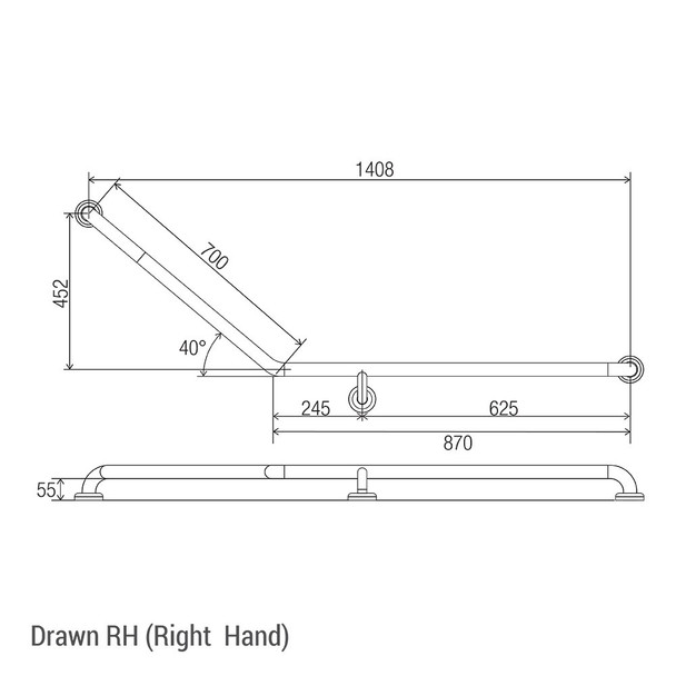 Clam® Flange 40° Accessible Grab Rail 870mm x 700mm