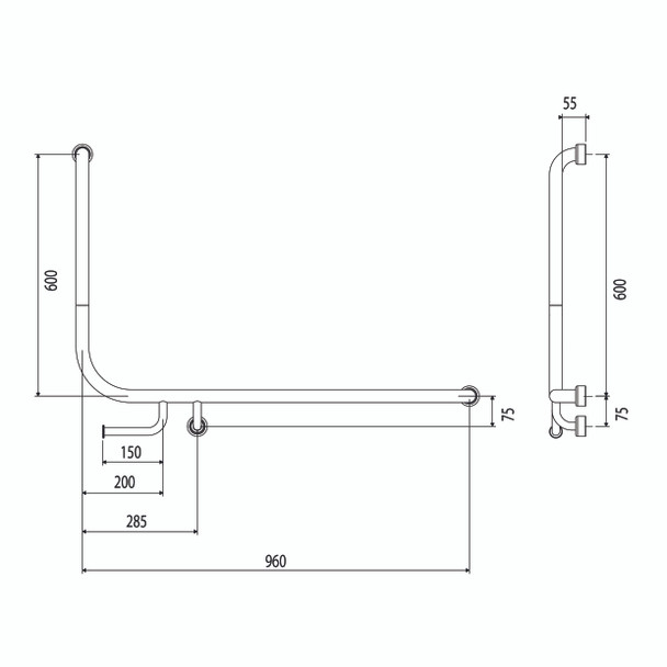 Hygienic Seal® 90° Accessible Grab Rail with Toilet Paper Holder 960mm x 600mm