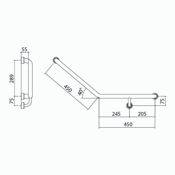 Hygienic Seal® 40° Ambulant Grab Rail 450mm x 450mm