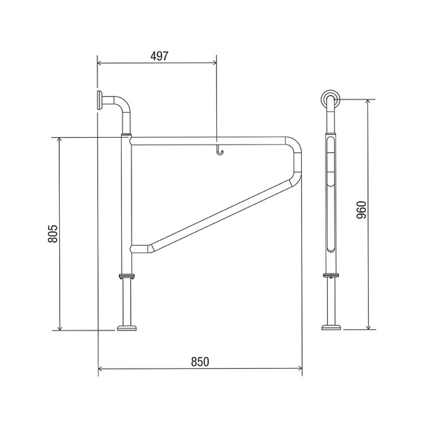 Swinglock® 850mm Side Assist Rail With Nurse Call Hook