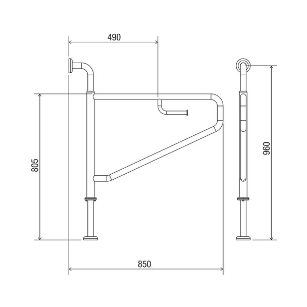 Swinglock® 850mm Side Assist Rail With Toilet Paper Holder