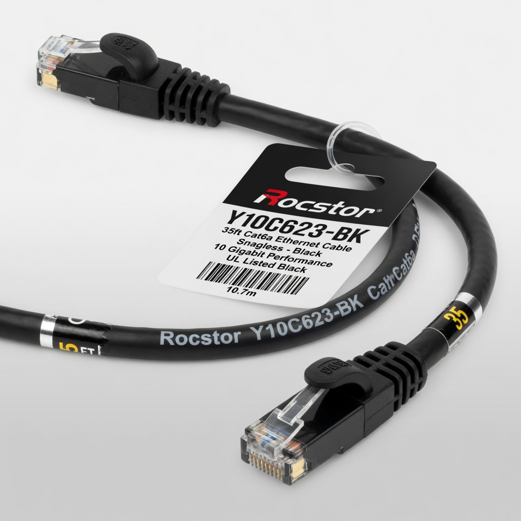 Rocstor Y10C623-BK 35ft Cat6a Ethernet Cable-snagless-black