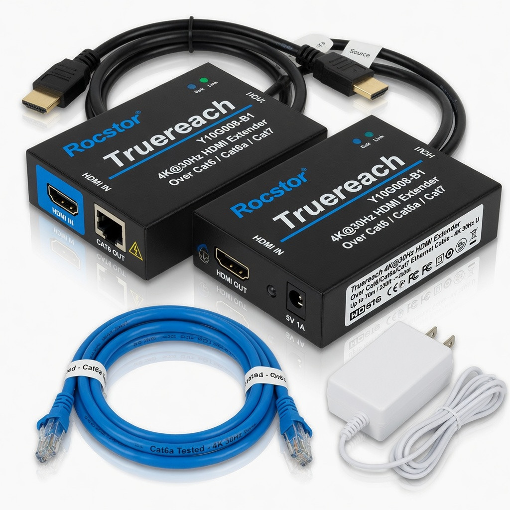 Rocstor Y10G008-B1 Truereach 4k@30zhz Hdmi Extender Over Cat6/cat6a/cat7 Ethernet Cable - 4k 30hz U