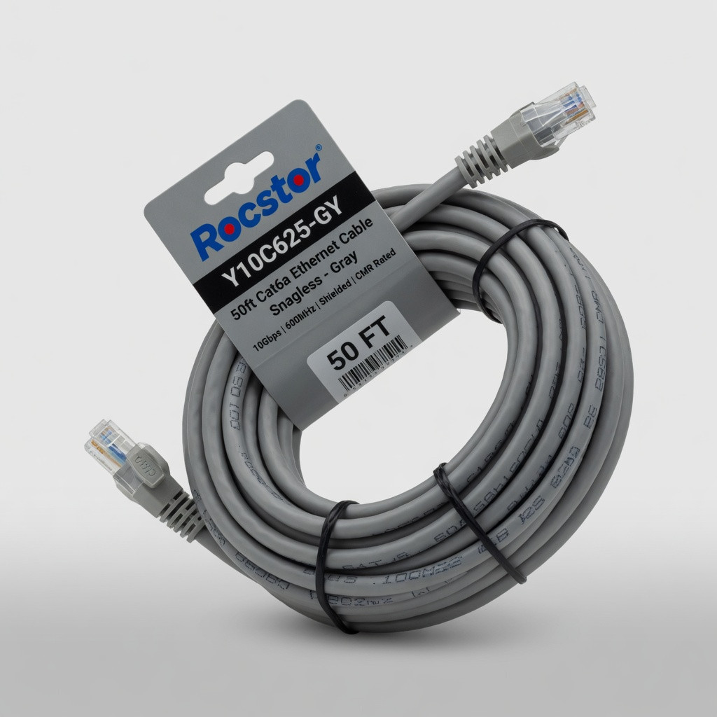 Rocstor Y10C625-GY 50ft Cat6a Ethernet Cable- Snagless-gray