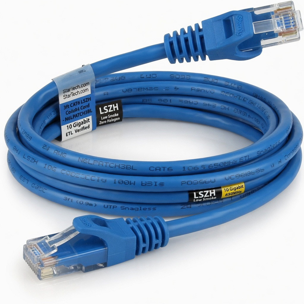 StarTech.com 3ft (90cm) CAT6 Ethernet Cable - LSZH (Low Smoke Zero Halogen) - 10 Gigabit 650MHz 100W PoE RJ45 UTP Network Patch Cord Snagless w/Strain Relief - Blue CAT 6, ETL Verified (N6LPATCH3BL)