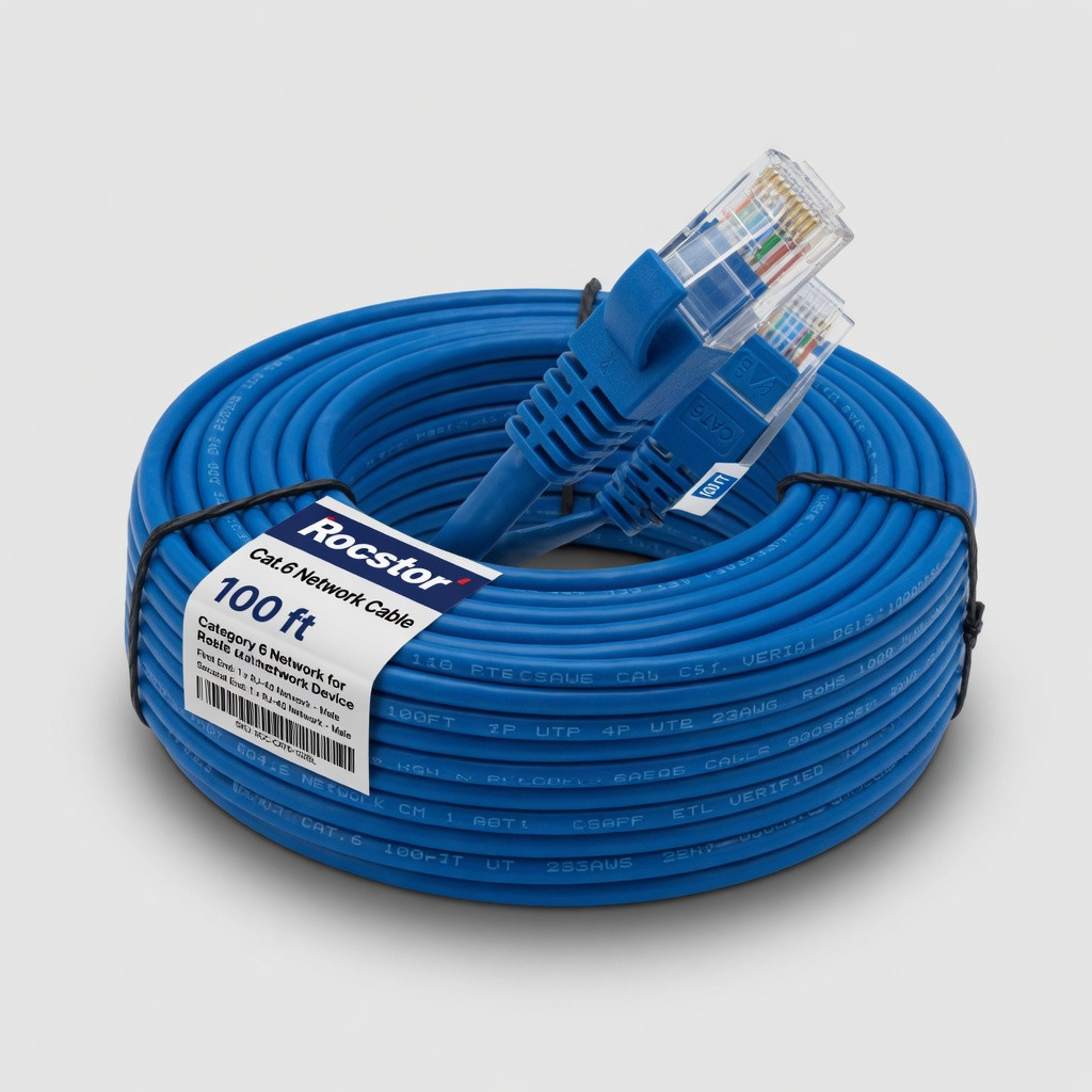 Rocstor Cat.6 Network Cable - 100 ft Category 6 Network Cable for Network Device - First End: 1 x RJ-45 Network - Male - Second End: 1 x RJ-45 Network - Male - Blue