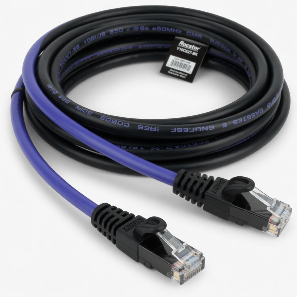 Rocstor Y10C627-BK 50ft Cat6a Ethernet Cable-snagless-black