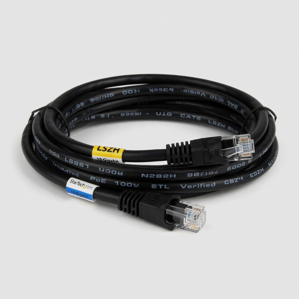 StarTech.com 1ft (30cm) CAT6 Ethernet Cable - LSZH (Low Smoke Zero Halogen) - 10 Gigabit 650MHz 100W PoE RJ45 UTP Network Patch Cord Snagless w/Strain Relief - Black CAT 6, ETL Verified (N6LPATCH1BK)