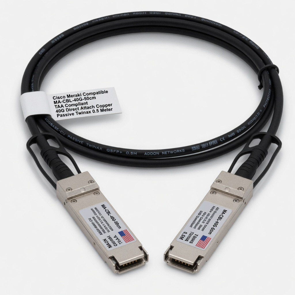 Add On Cisco Meraki Ma-Cbl-40G-50cm Compatible TAA Compliant 40Gbase-Cu Qsfp+ to Qsfp+ Direct Attach Cable (Passive Twinax, 0.5M)