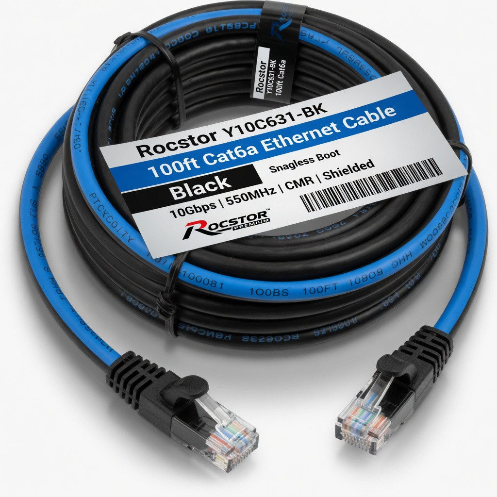 Rocstor Y10C631-BK 100ft Cat6aethernet Cable-snagless-black