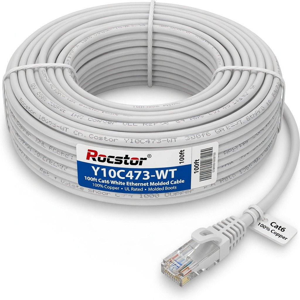 Rocstor Y10C473-WT 100ftcat6 White Ethern Molded Cabl 100% Copper Ul Rated Cable