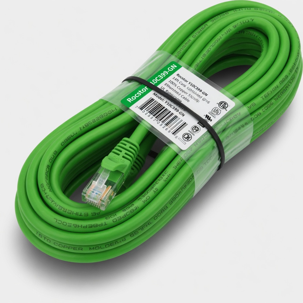 Rocstor Y10C399-GN 14ft Cat6 Green Molded Cable Cabl 100% Copper Ul Rated Ethern