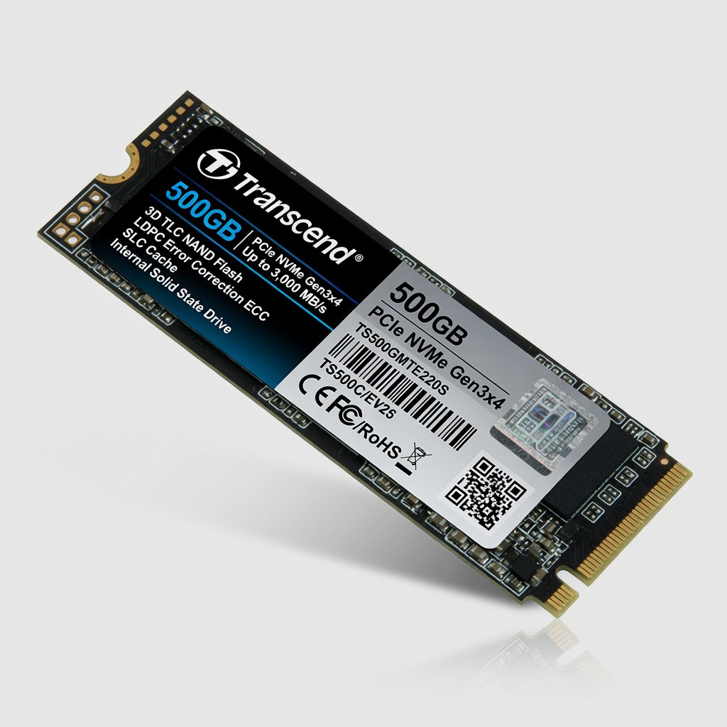 Transcend 500GB M.2 2280 SSD, Up to 3,000 MB/s, Compatible w/Ultrabook Laptop PC Desktop, PCIe NVMe Gen3x4 SSD, 3D TLC NAND Flash Internal Solid State Drive, LDPC Error Correction ECC, SLC Cache