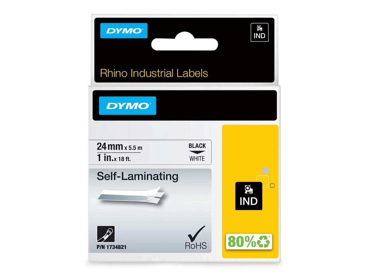 DYMO Rhino Industrial Self-Laminating Labels 1" Black Print on White Tape