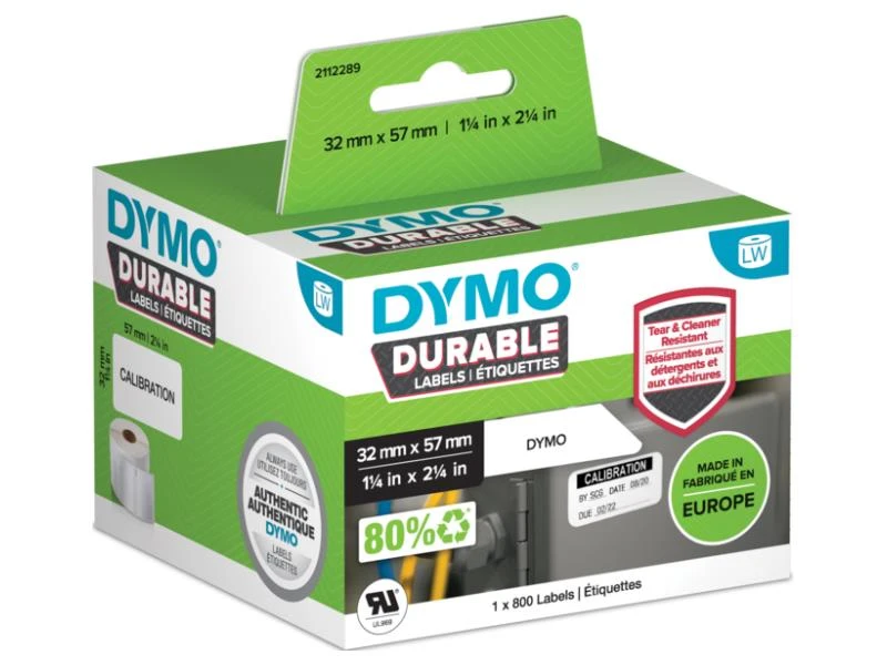 DYMO LW Durable Industrial Labels for LabelWriter Label Printers, White Poly, 2-1/4" x 1-1/4", 1 Roll of 800