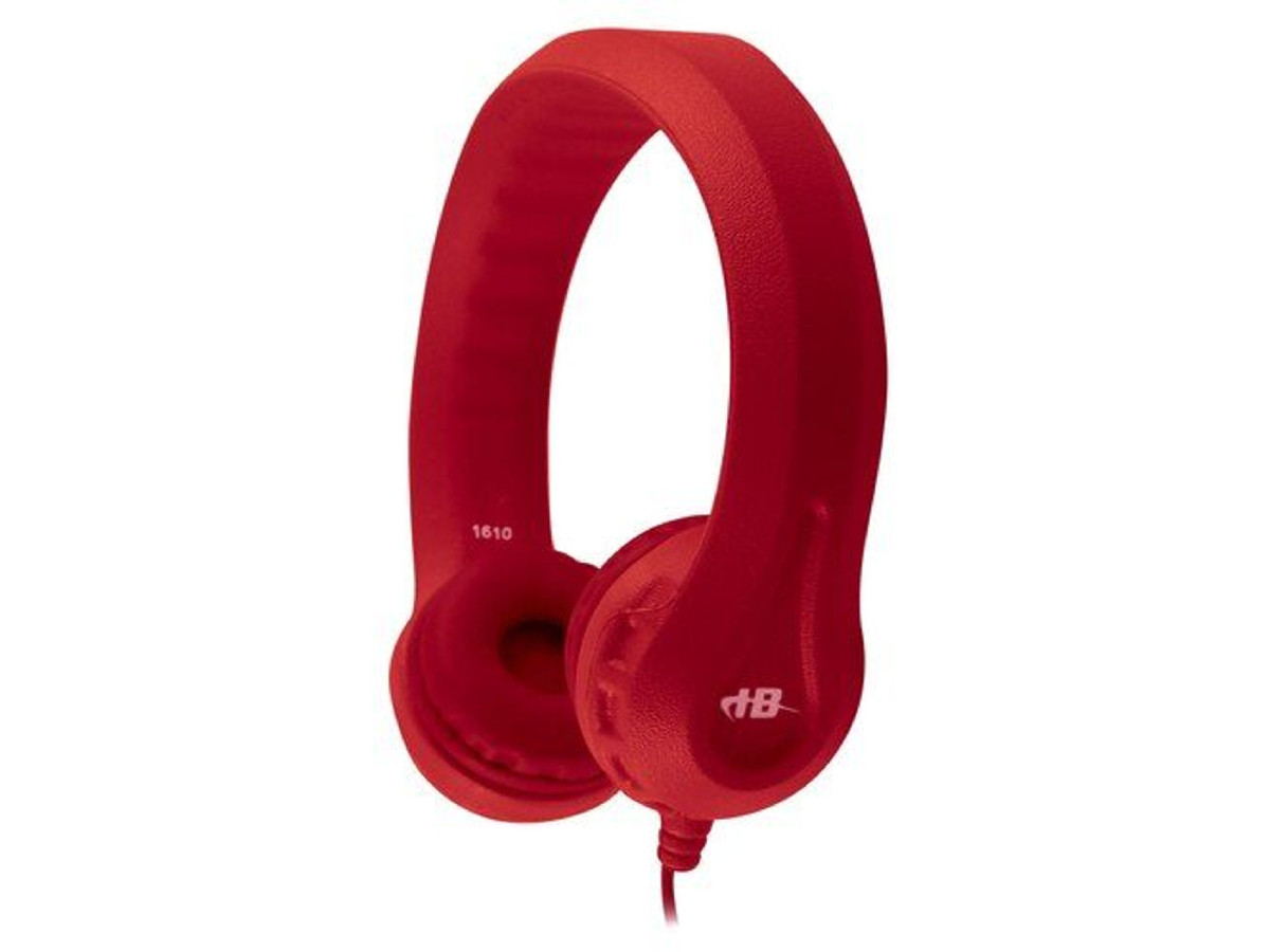 HamiltonBuhl Flex‑Phones Kids Headphones - Durable EVA Foam, Volume‑Limited 85 dB, Chew‑Resistant Dura‑Cord, Safe for Ages 3+, On‑Ear Classroom Headset - Red