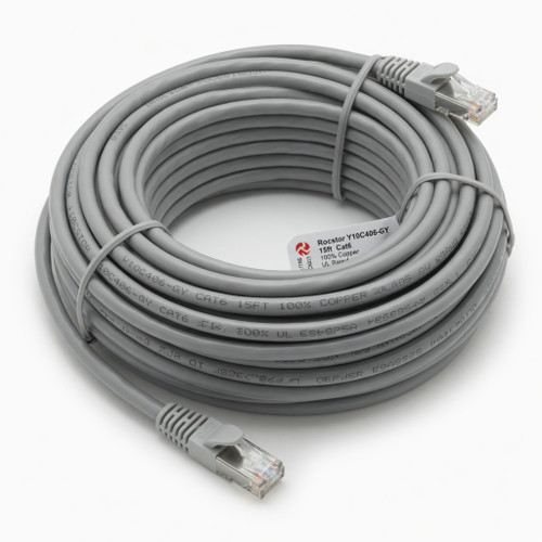 Rocstor Y10C406-GY 15ft Cat6 Gray Ethern Molded Cabl 100% Copper Ul Rated Cable