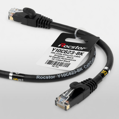 Rocstor Y10C623-BK 35ft Cat6a Ethernet Cable-snagless-black