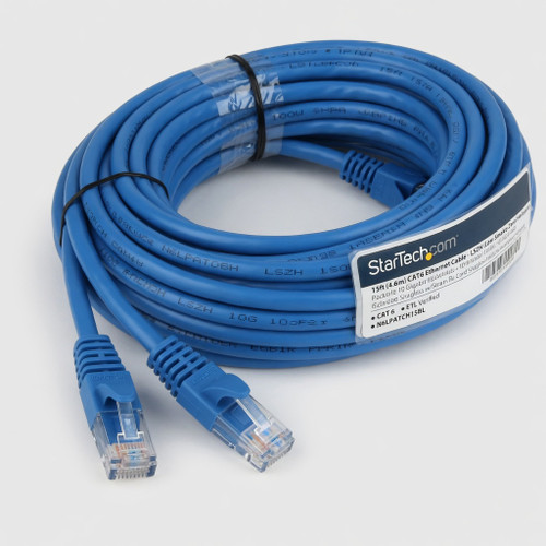 StarTech.com 15ft (4.6m) CAT6 Ethernet Cable - LSZH (Low Smoke Zero Halogen) - 10 Gigabit 650MHz 100W PoE RJ45 UTP Network Patch Cord Snagless w/Strain Relief - Blue CAT 6, ETL Verified (N6LPATCH15BL)