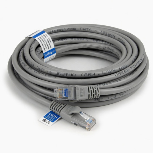 StarTech.com 35ft (10.7m) CAT6 Ethernet Cable - LSZH (Low Smoke Zero Halogen) - 10 Gigabit 650MHz 100W PoE RJ45 UTP Network Patch Cord Snagless w/Strain Relief - Gray CAT 6 ETL Verified (N6LPATCH35GR)
