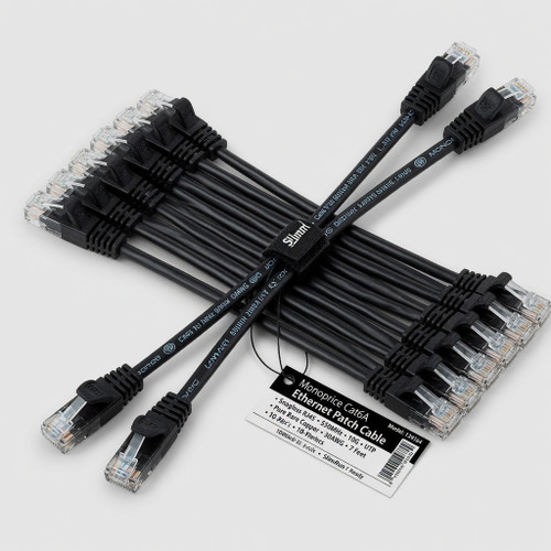 Monoprice Cat6A Ethernet Patch Cable - Snagless RJ45, 550Mhz, 10G, UTP, Pure Bare Copper Wire, 30AWG, 10-Pack, 7 Feet, Black - SlimRun Series