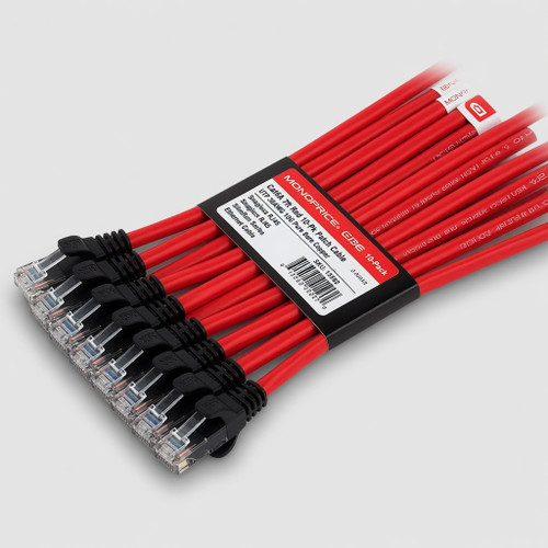 Monoprice Cat6A 7ft Red 10-Pk Patch Cable UTP 30AWG 10G Pure Bare Copper Snagless RJ45 SlimRun Series Ethernet Cable