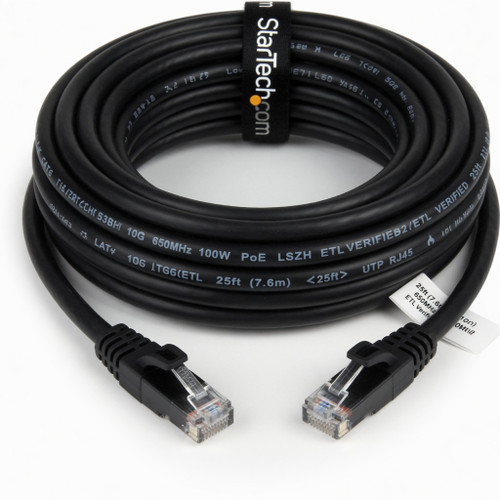 StarTech.com 25ft (7.6m) CAT6 Ethernet Cable - LSZH (Low Smoke Zero Halogen) - 10 Gigabit 650MHz 100W PoE RJ45 UTP Network Patch Cord Snagless w/Strain Relief - Black CAT 6 ETL Verified (N6LPATCH25BK)