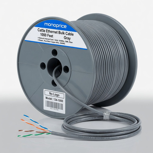 Monoprice Cat5e Ethernet Bulk Cable - 1000 Feet - Gray | Network Internet Cord - Solid, 350Mhz, CMR, Riser Rated, Pure Bare Copper Wire, 24AWG, No Logo