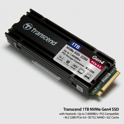 Transcend 1TB NVMe Gen4 SSD with Heatsink, Up to 7,400MB/s, Storage Expansion for PS5, Compatible with Desktops/Laptops, SLC Cache, M.2 2280 PCIe 4.0 Internal Solid State Hard Drive, 3D TLC NAND