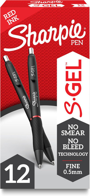 Sharpie S-Gel, Gel Pens, Fine Point (0.5mm), Red Ink Gel Pen, 12 Count