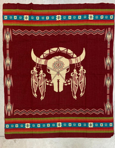 Blanket Bull Skull - Burgundy