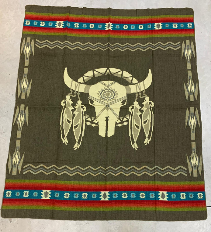 Blanket Bull Skull - Olive