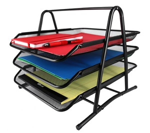 Huron Desktop Horizontal File Organizer, 3 Slot, Black Steel Mesh Huron Desktop Horizontal File Organizer, 3 Slot, Black Steel Mesh