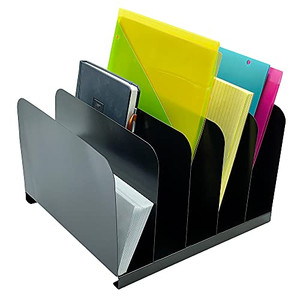 Huron Desktop File Organizer Vertical 5 Slot, Black Steel