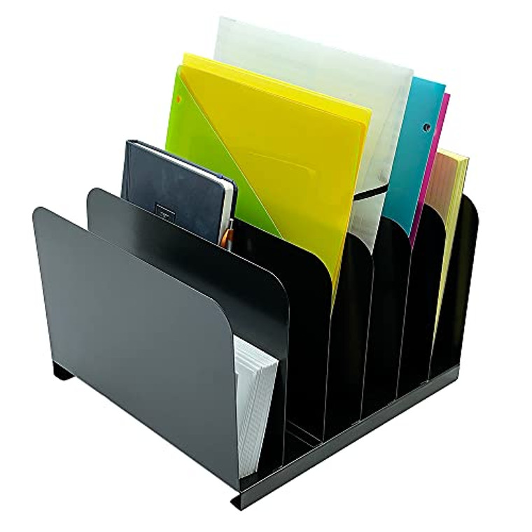 Huron Desktop File Organizer Vertical 6 Slot, Black Steel