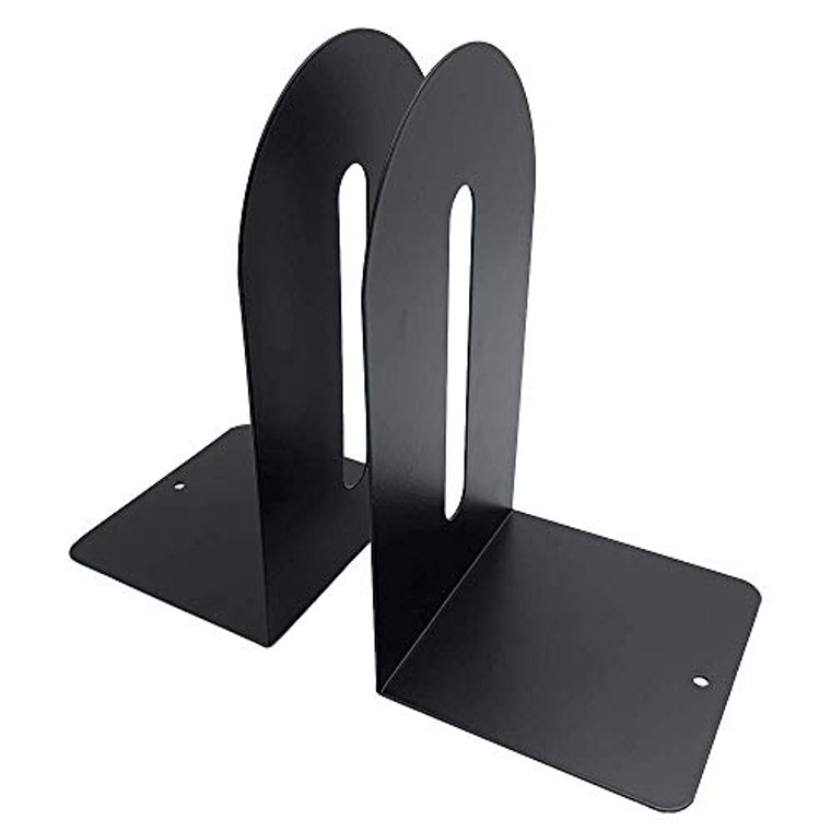 Huron 9" Steel Arched Non-Skid Bookends, Pair, Black