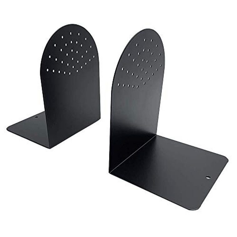 Huron 7" Steel Fanhole Non-Skid Bookends, Pair, Black