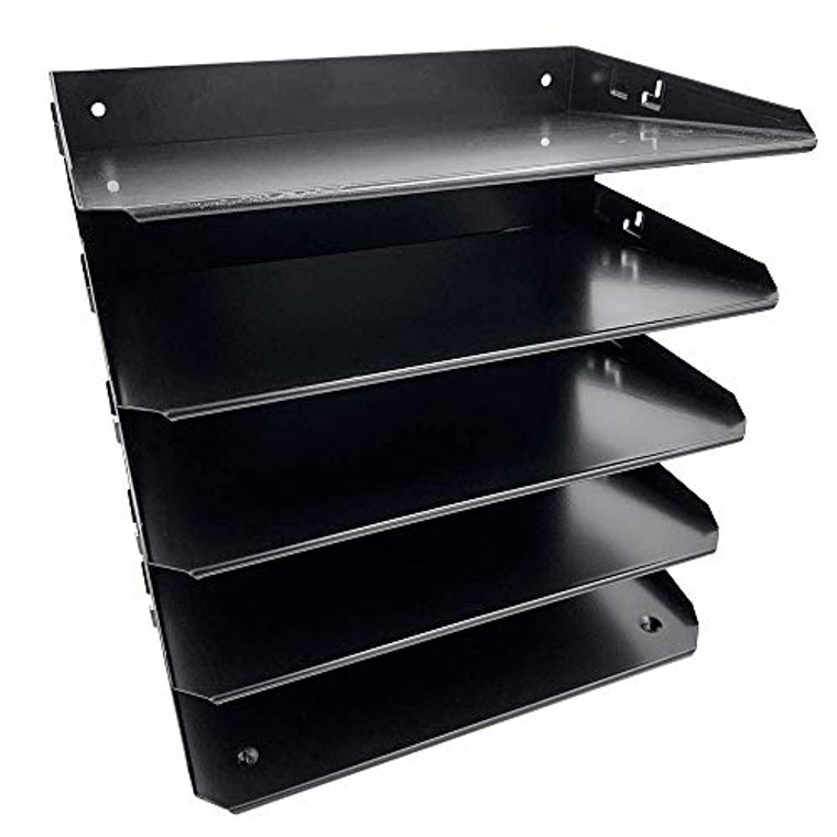 Huron Desktop Horizontal 5 Slot Steel File Organizer, Black Steel