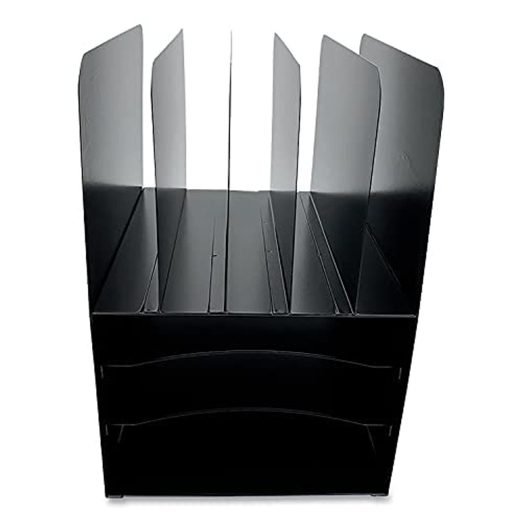 Huron Desktop File Organizer Vert 5/Horz 3 Slot Compact, Black Metal